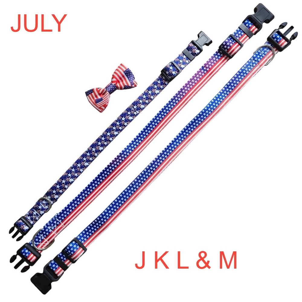 Independence 4th of July America flag summer pet collar bow flower create a set